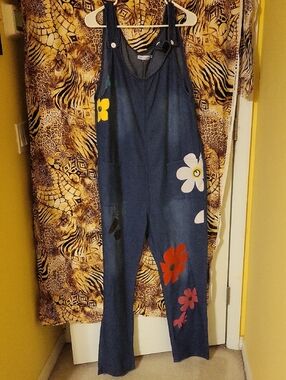 MISSLOOK Blue Denim Floral Pocket Overalls